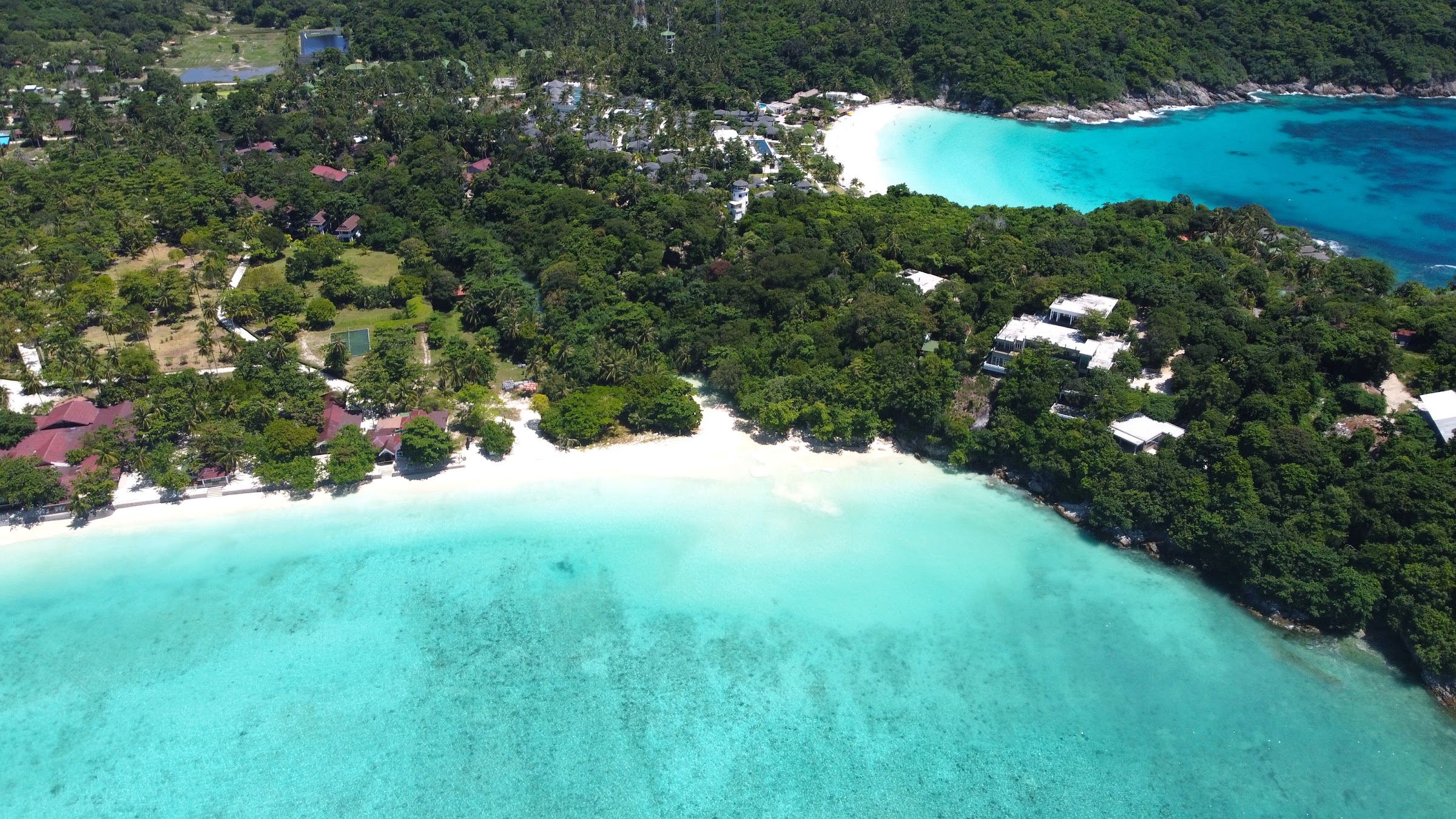 Aerial view of Ko Racha Yai showing Siam Bay and Batok Bay