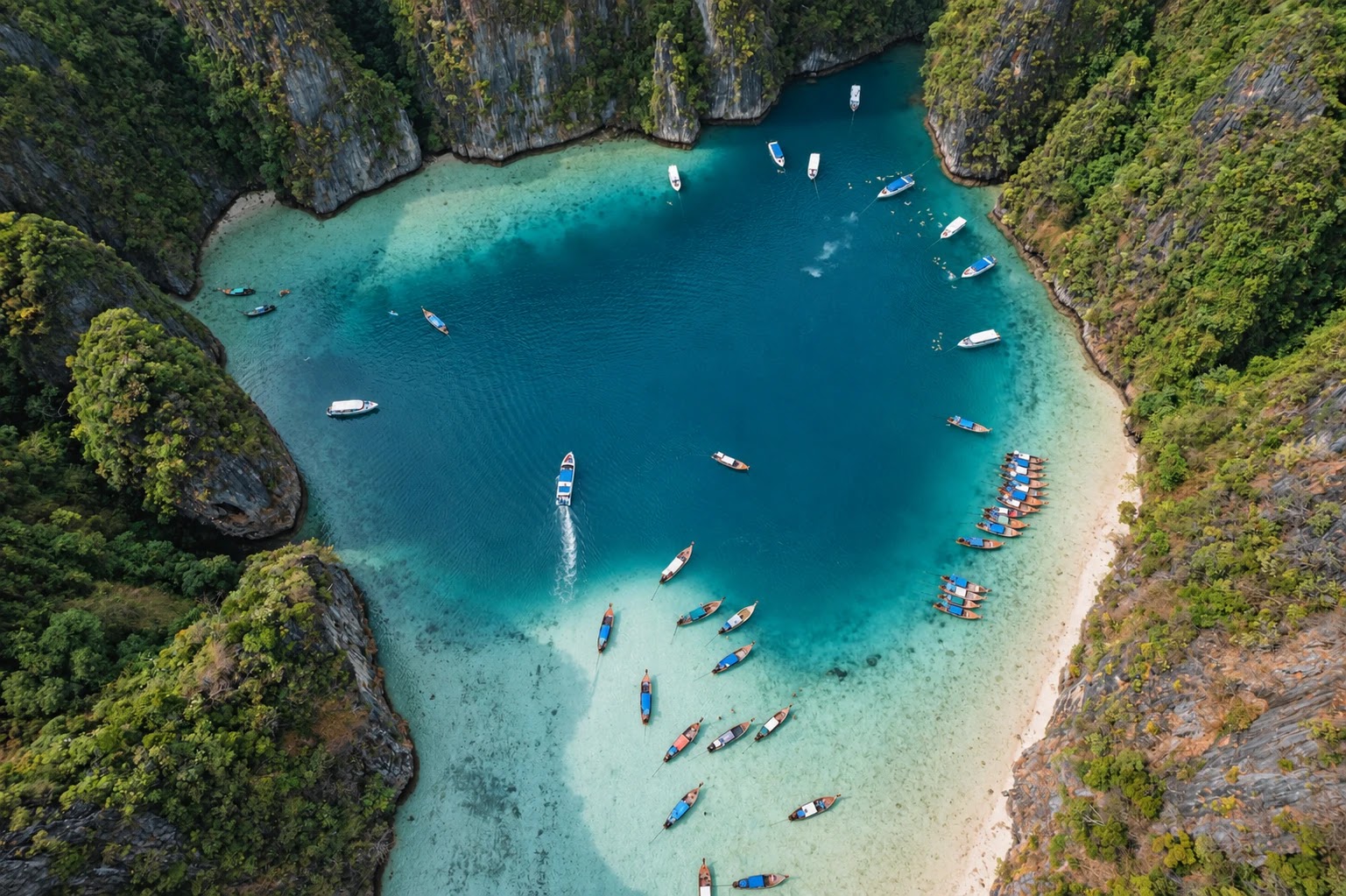 Aerial view of a Phi Phi lagoon, Krabi province, reached by boat from Phuket